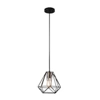 For Living Plug-in Caged Ceiling Pendant Light, Matte Black/Brass Front_Flat