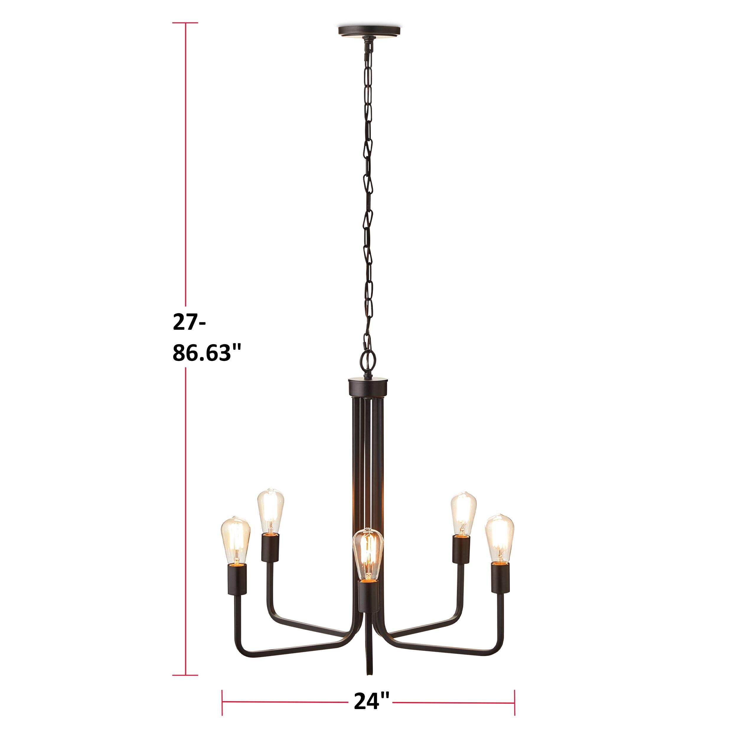 CANVAS Tavio 5Light Chandelier, Adjustable Height, Matte Black