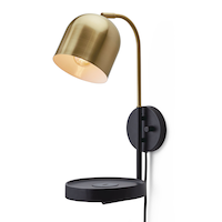 CANVAS Wall Sconce w/ Wireless Charging Station, Matte Black/Brushed Brass Front_Three_Fourths_Angled_Left