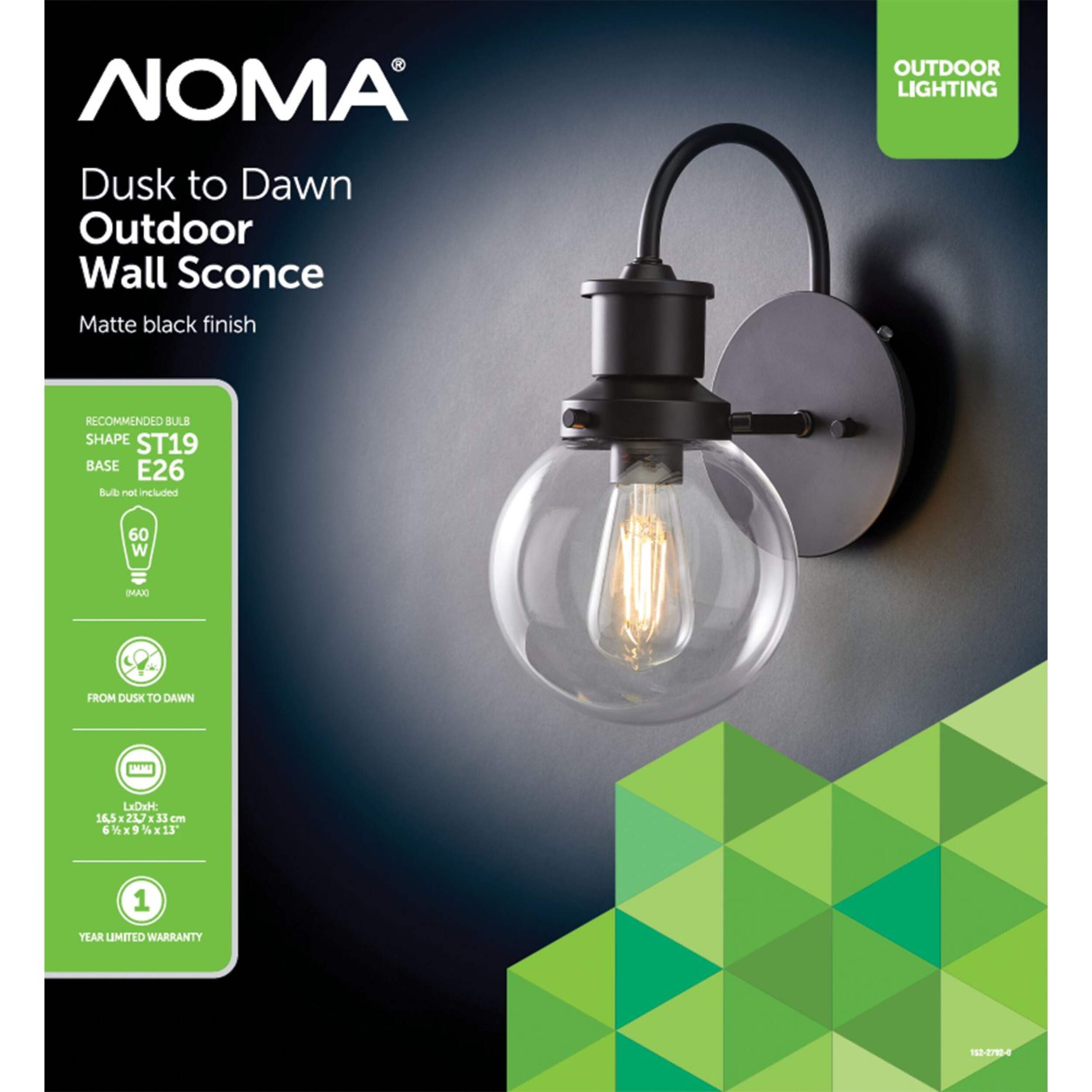 NOMA Dusk to Dawn Outdoor Wall Sconce, 13-in Front_Flat
