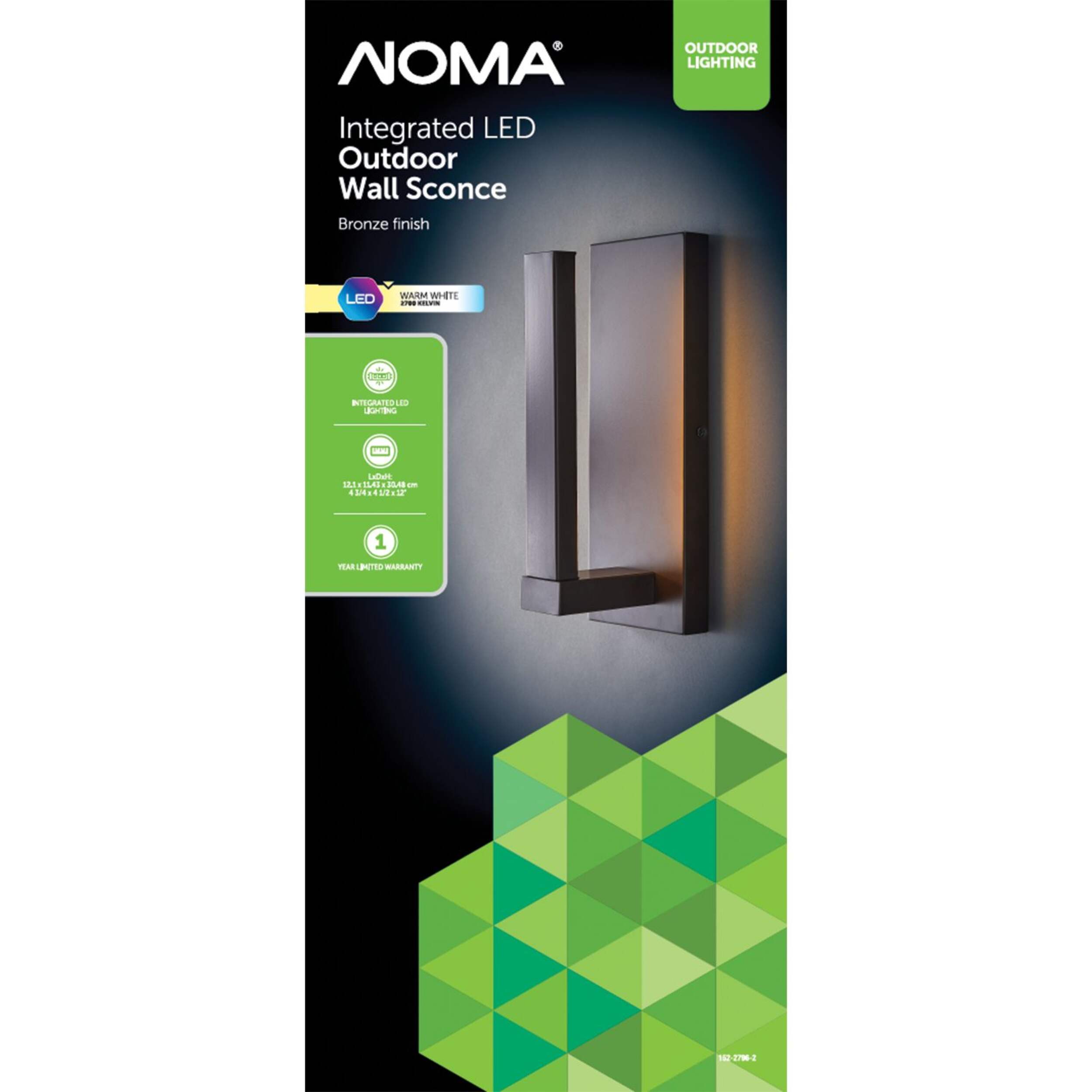 NOMA Integrated LED Outdoor Wall Sconce, 12-in, Bronze Front_Flat