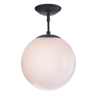 CANVAS Lane Round 1-Light Semi-Flush Mount Ceiling Light Fixture, Black with Opal Glass Shade Front_Flat