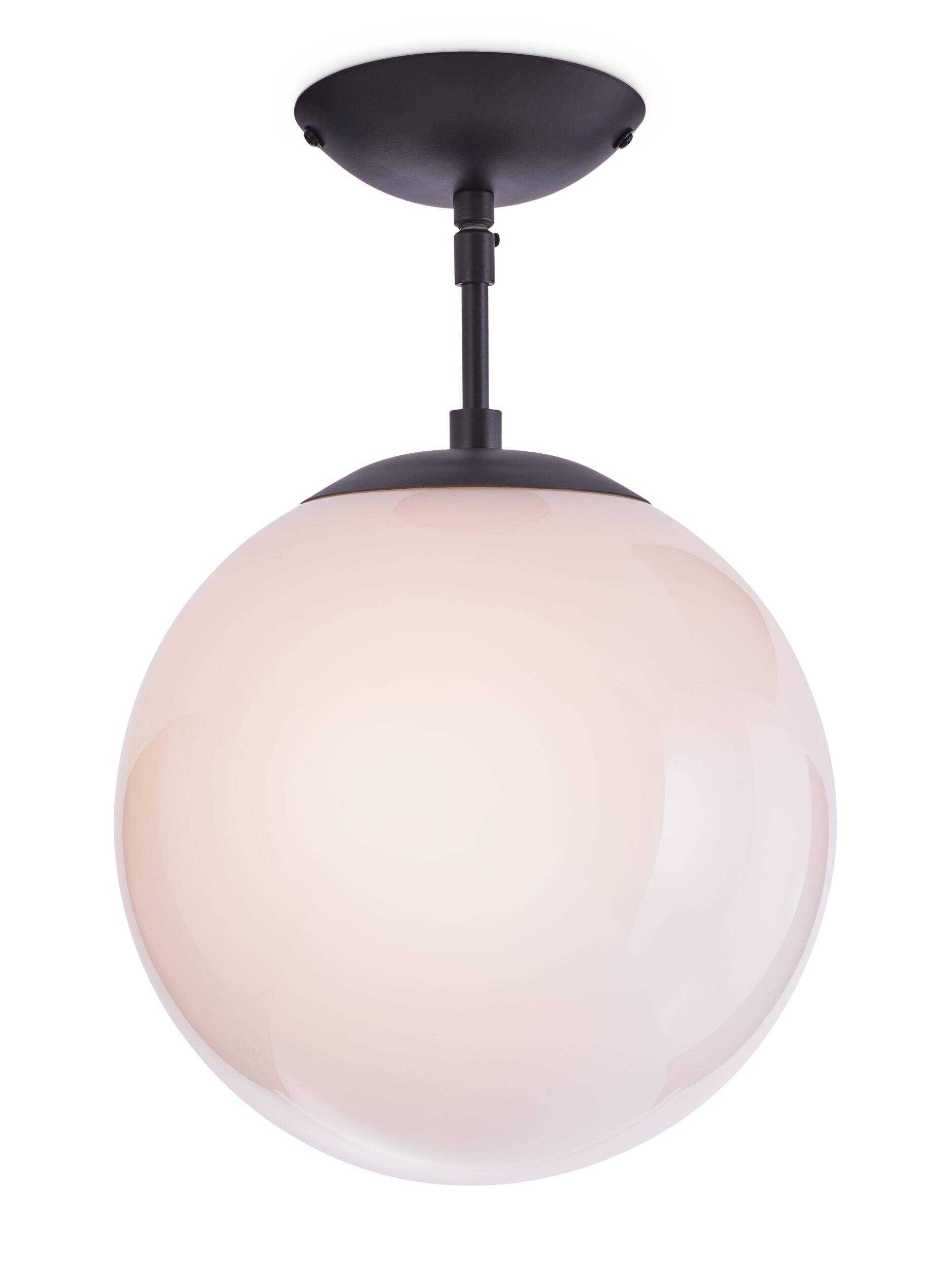 CANVAS Lane Round 1-Light Semi-Flush Mount Ceiling Light Fixture, Black with Opal Glass Shade Front_Flat