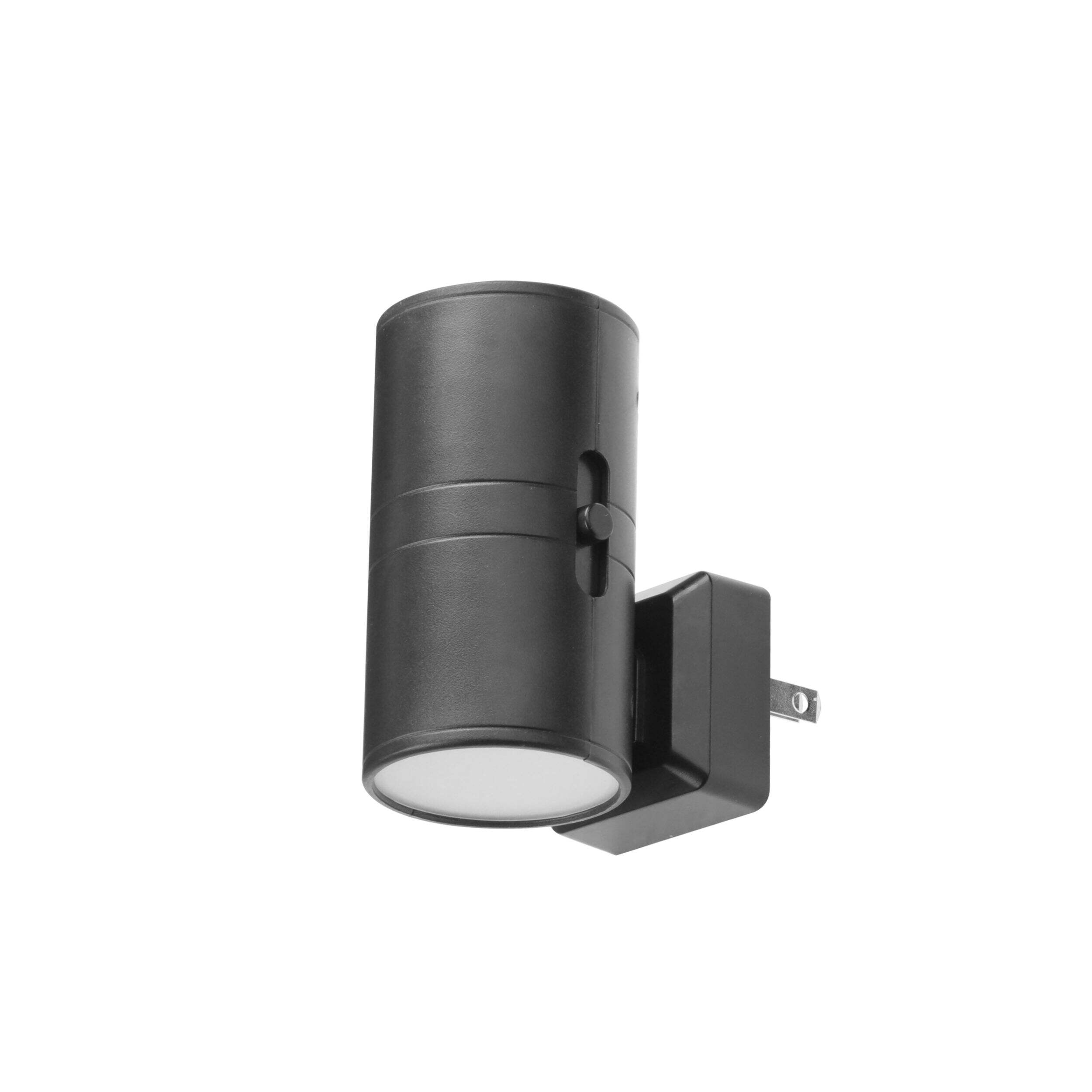 CANVAS Cylindrical Dusk to Dawn Integrated LED Night Light, Dimmable, Black Front_Three_Fourths_Angled_Left