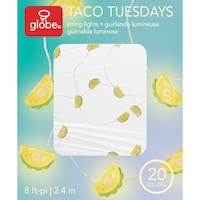 Globe Mini Taco Shaped LED String Light with 20 LEDs, 8-ft Front_Flat