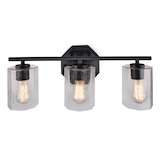 CANVAS Bridgewater 3-Light Vanity Light Fixture with Rippled Glass Shade, Black Front_Elevated