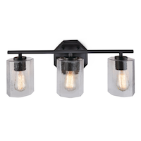 Applique de salle de bain à 3 lampes CANVAS Bridgewater avec abat-jour en verre nervuré, noir Front_Elevated