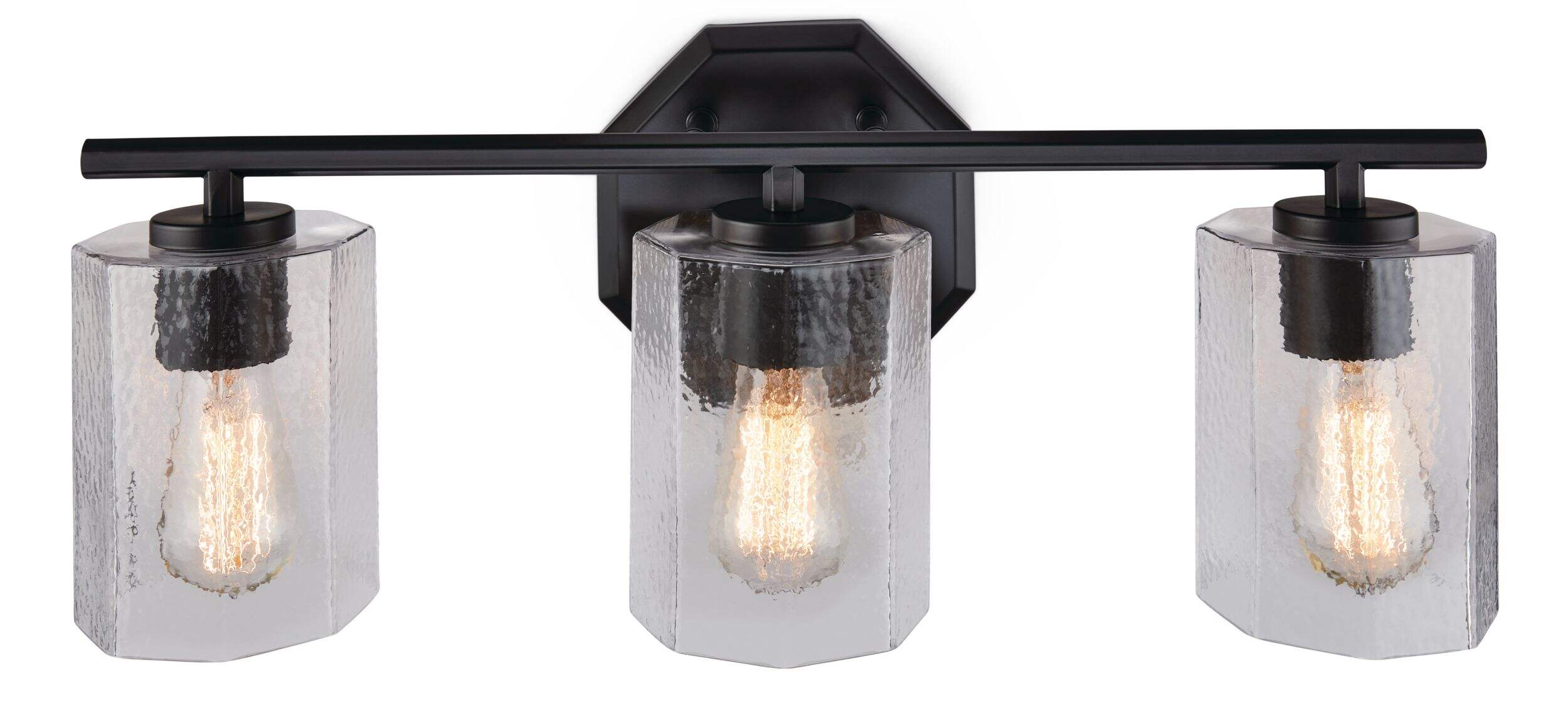 CANVAS Bridgewater 3-Light Vanity Light Fixture with Rippled Glass Shade, Black Front_Flat