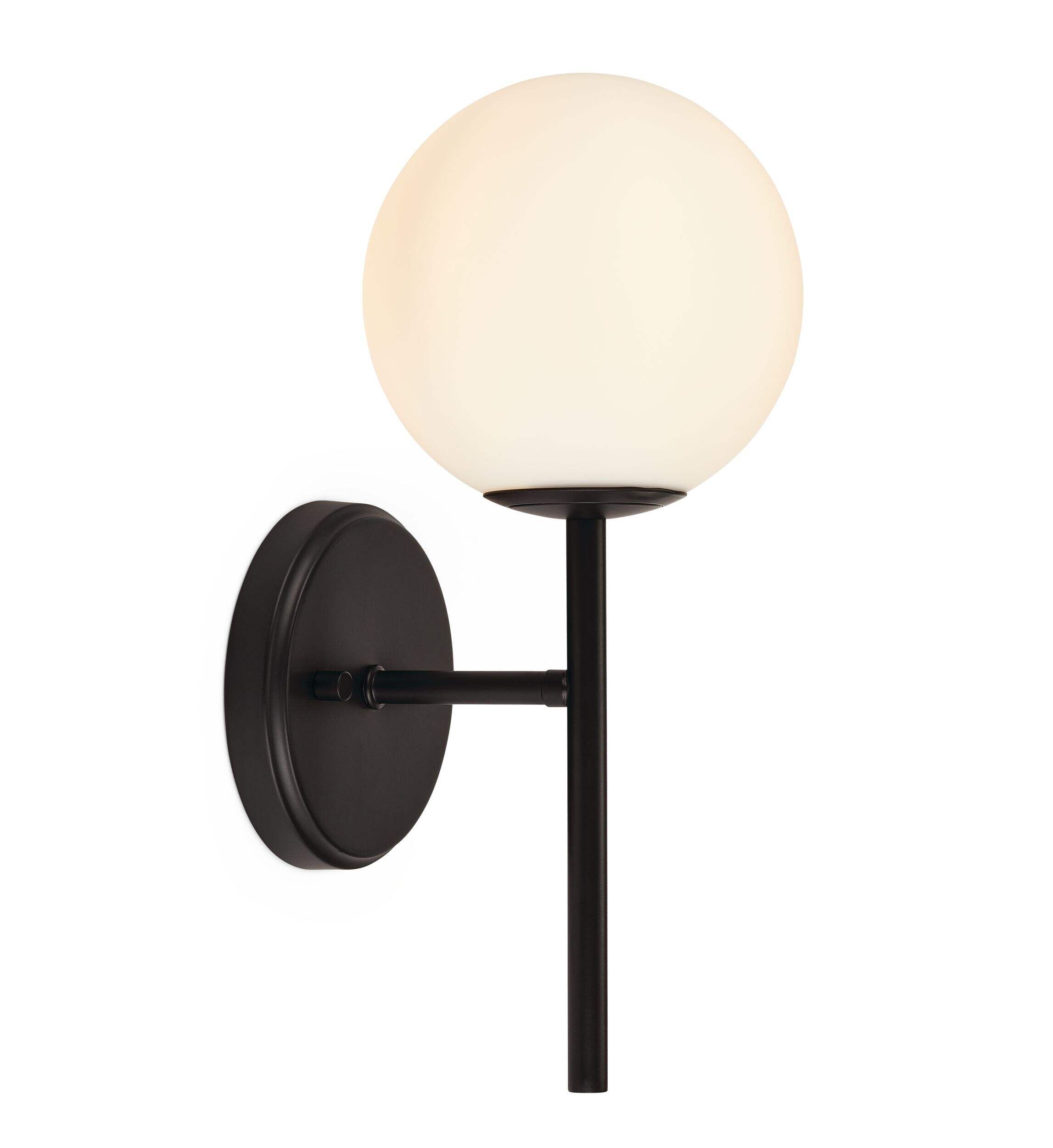 CANVAS Millbrook 1-Light Opal Globe Sconce Light Fixture, Black Front_Angled_Right