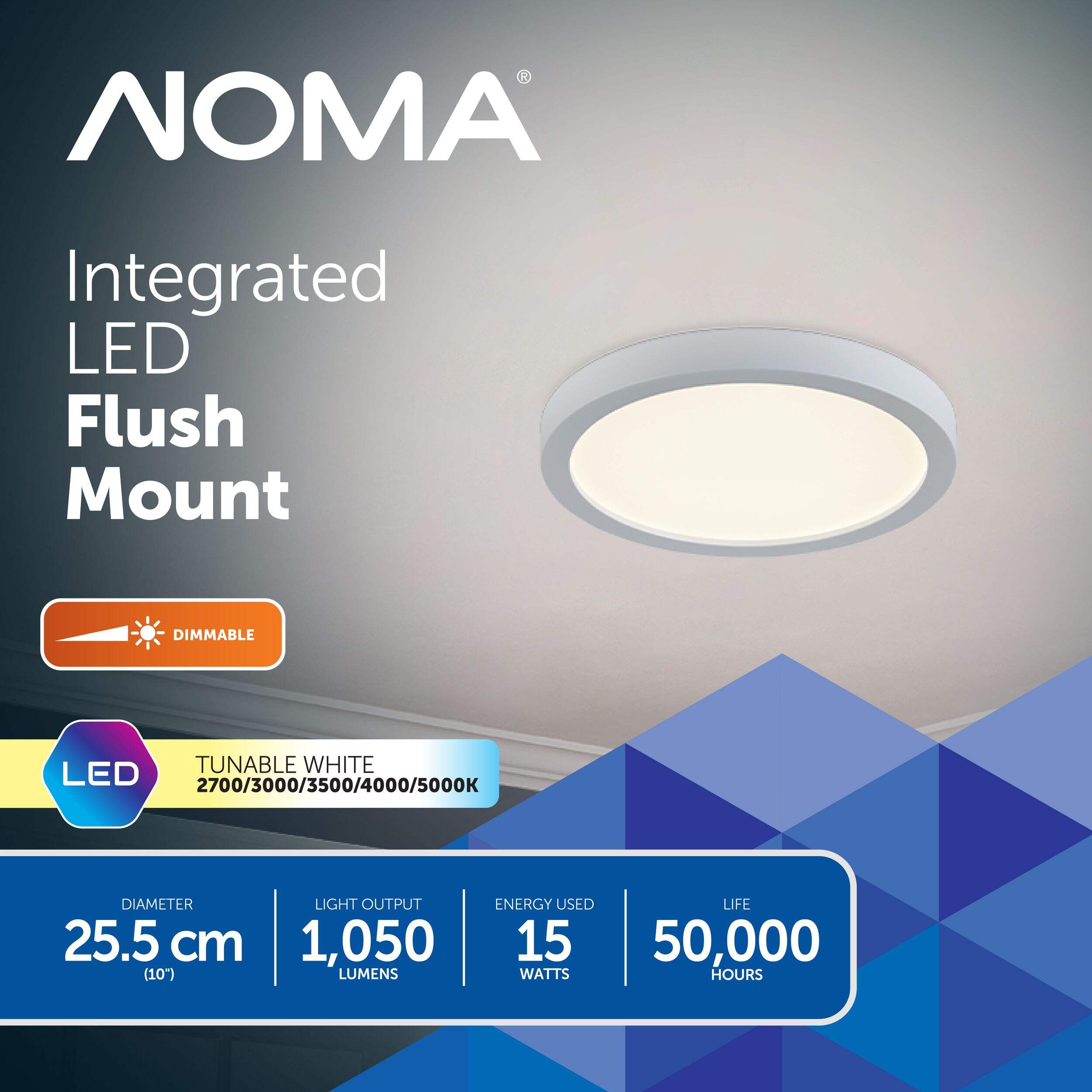 NOMA 5 CCT Round Frame Integrated LED Flush Mount Ceiling Light Fixture, White, 10-in Front_Flat