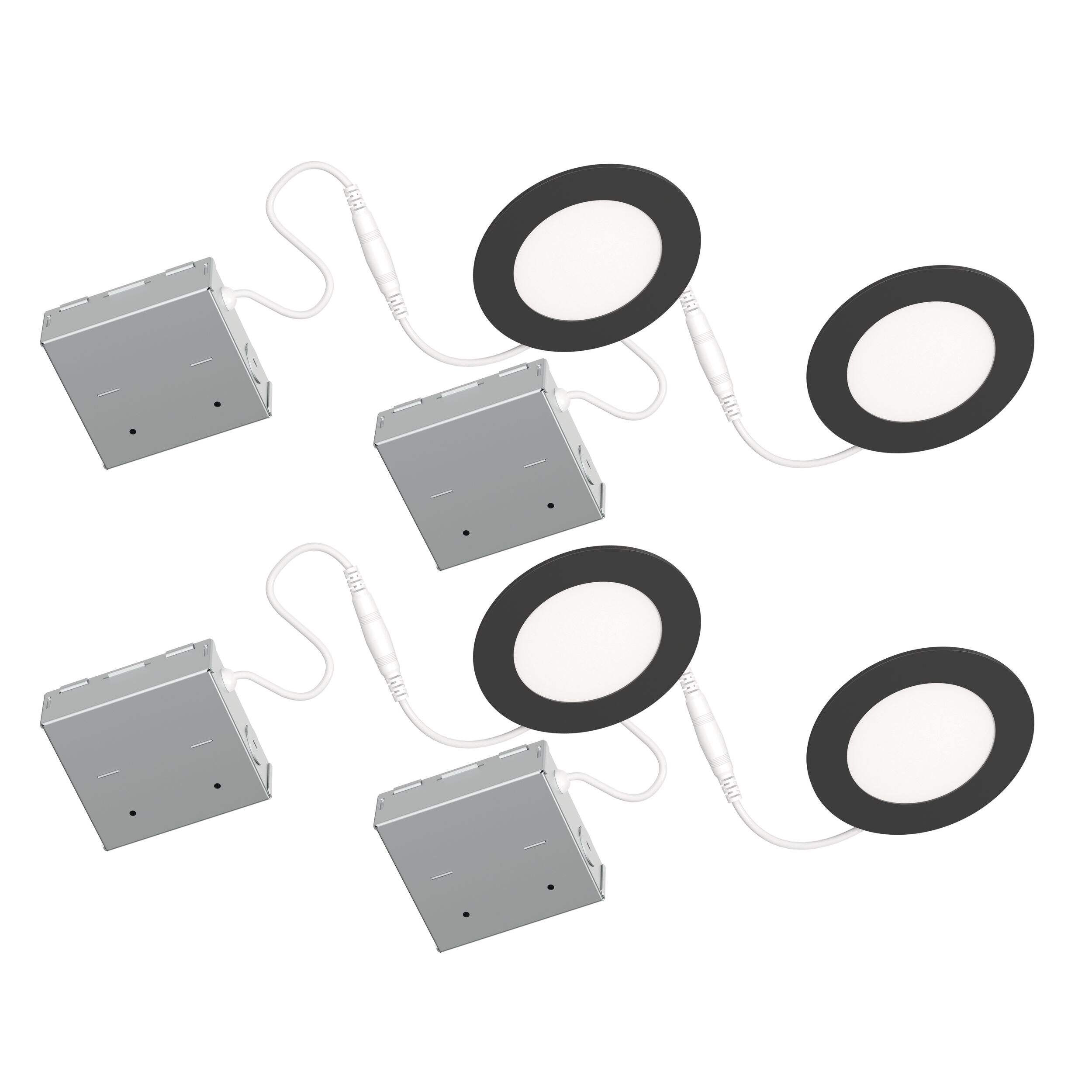 Ensemble de luminaires encastrés à éclairage bas à DEL intégrée BAZZ Stak Radiant avec bloc d'alimentation, 4 000 K, blanc neutre, noir mat, 4 po, paq. 4 Bottom_Plunge