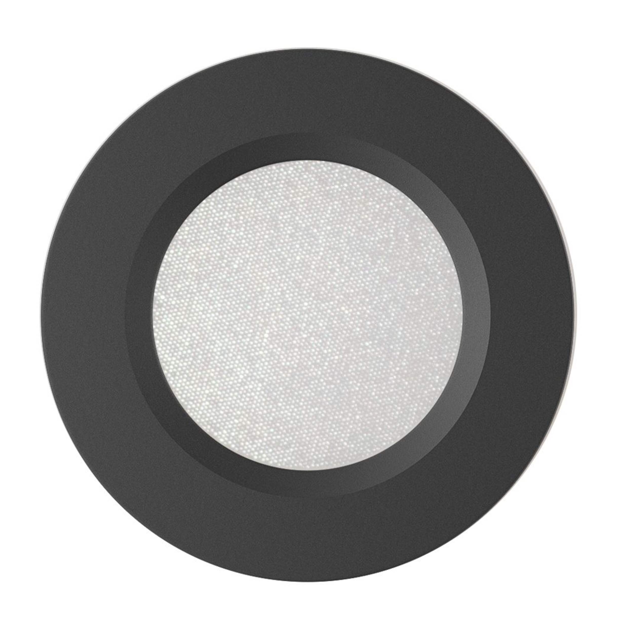 Ensemble de rondelles d'éclairage à DEL intégrée pour dessous d'armoire BAZZ, 3 000 K, blanc doux, noir mat, 6 W, paq. 3 Front_Flat