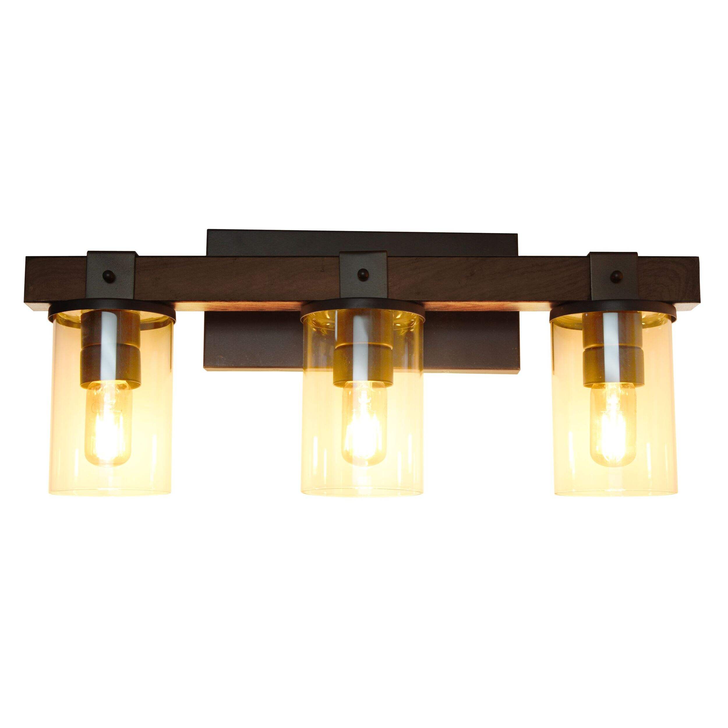 Elegant Designs Industrial Rustic Lantern Wood 3-Light Brown Bath Vanity Light Front_Flat