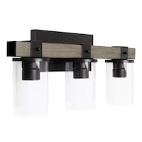 Applique de salle de bain lanterne industrielle rustique à 3 lampes en bois Elegant Designs, gris