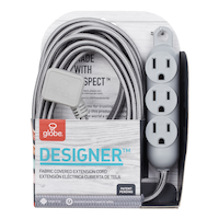 Globe 12-ft 16/3 Fabric Extension Cord, Right Angle Plug, 3 Outlets, Grey