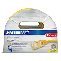 Mastercraft 12/3 Outdoor Extension Cord with Lighted end & Locking Connector, Yellow