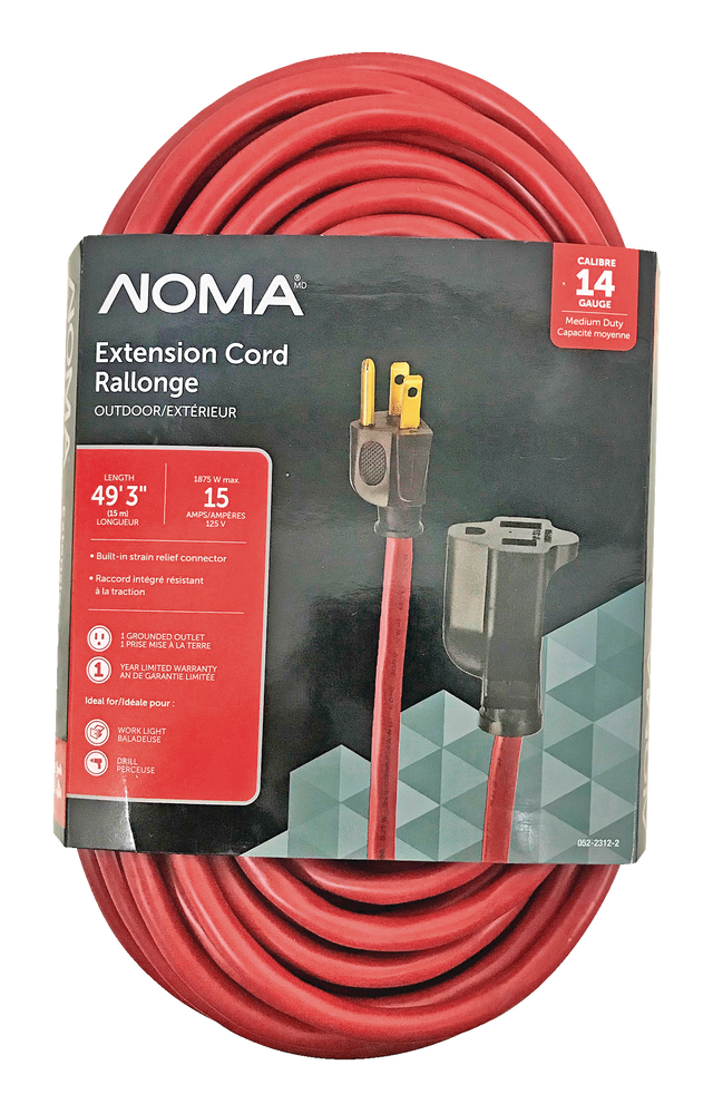 49-ft 3-in 14/3 Outdoor Extension Cord with Grounded Outlet and Locking Connector, Red NOMA