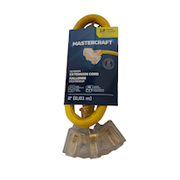 Mastercraft 3-ft 12/3 Outdoor Extension Cord with 3 Grounded Outlets and Lighted End, Yellow Front_Flat