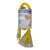Mastercraft 3-ft 12/3 Outdoor Extension Cord with 3 Grounded Outlets and Lighted End, Yellow