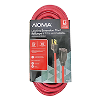 NOMA 14/3 Outdoor Extension Cord with Grounded Outlet & Locking Connector, Red Front_Flat
