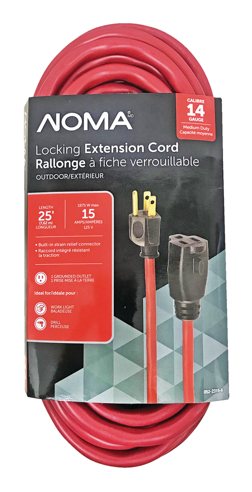 NOMA 25ft 14/3 Outdoor Extension Cord with Grounded Outlet and Locking