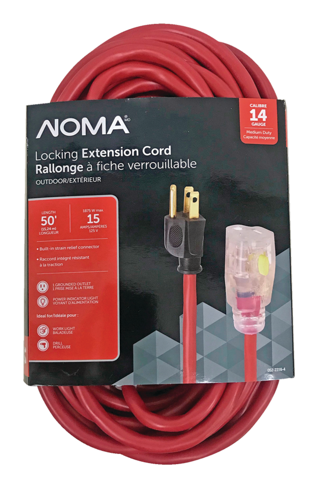 NOMA 25ft 14/3 Outdoor Extension Cord with Grounded Outlet and Locking