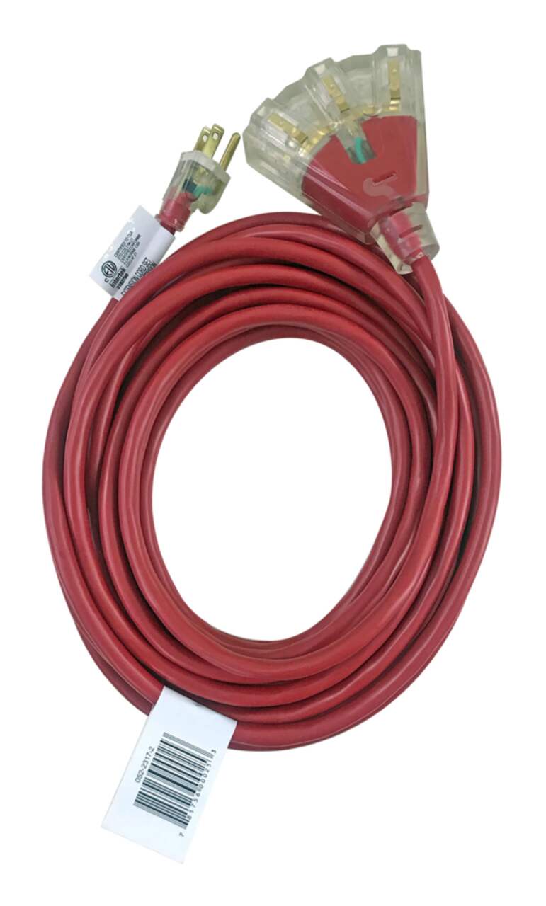 NOMA 25-ft 14/3 Outdoor Extension Cord with 3 Grounded Outlets and Lighted  End, Red
