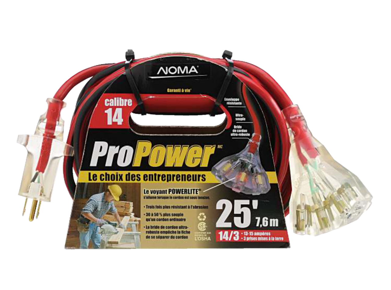 NOMA 25-ft 14/3 Outdoor Extension Cord with 3 Grounded Outlets and