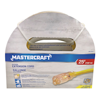 Mastercraft Outdoor Extension Cord with Grounded Outlet and Lighted End, Yellow Front_Flat