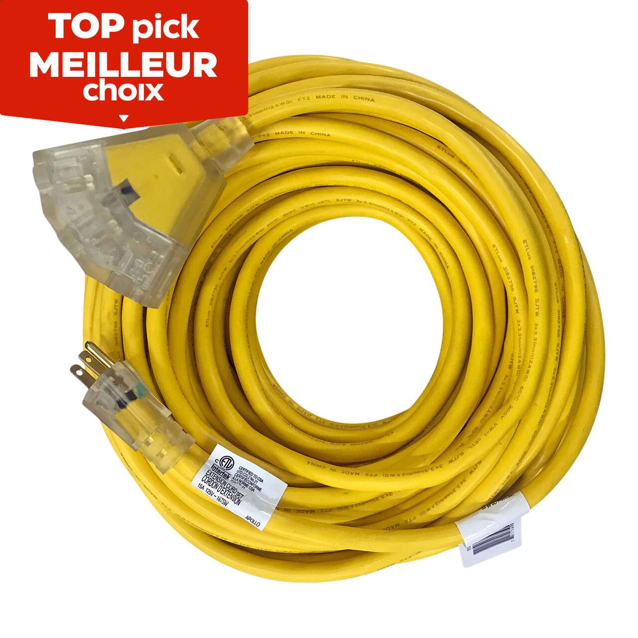 100 ft. x 12/3 Gauge Multiple Outlet Extension Cord with Indicator