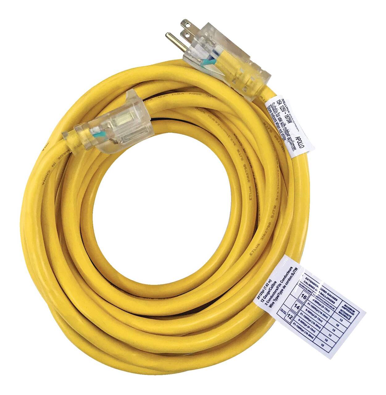 Mastercraft Outdoor Extension Cord with Grounded Outlet and Lighted End,  Yellow