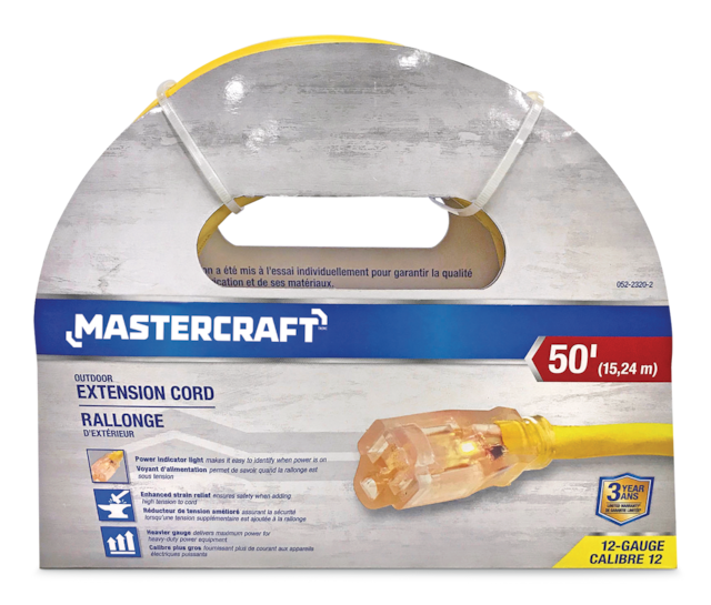Mastercraft Outdoor Extension Cord with Grounded Outlet and Lighted End