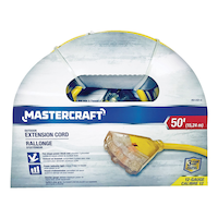 Mastercraft 12/3 Yellow Outdoor Extension Cord with 3 Grounded Outlets and Lighted End Front_Flat
