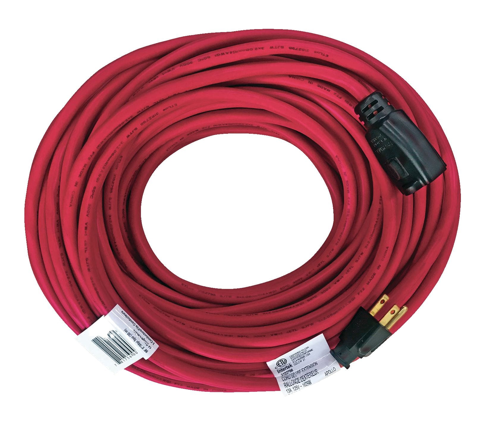 100 ft. 14 Gauge 13 Amps Indoor & Outdoor Medium Duty Extension Cord,  Red/Black