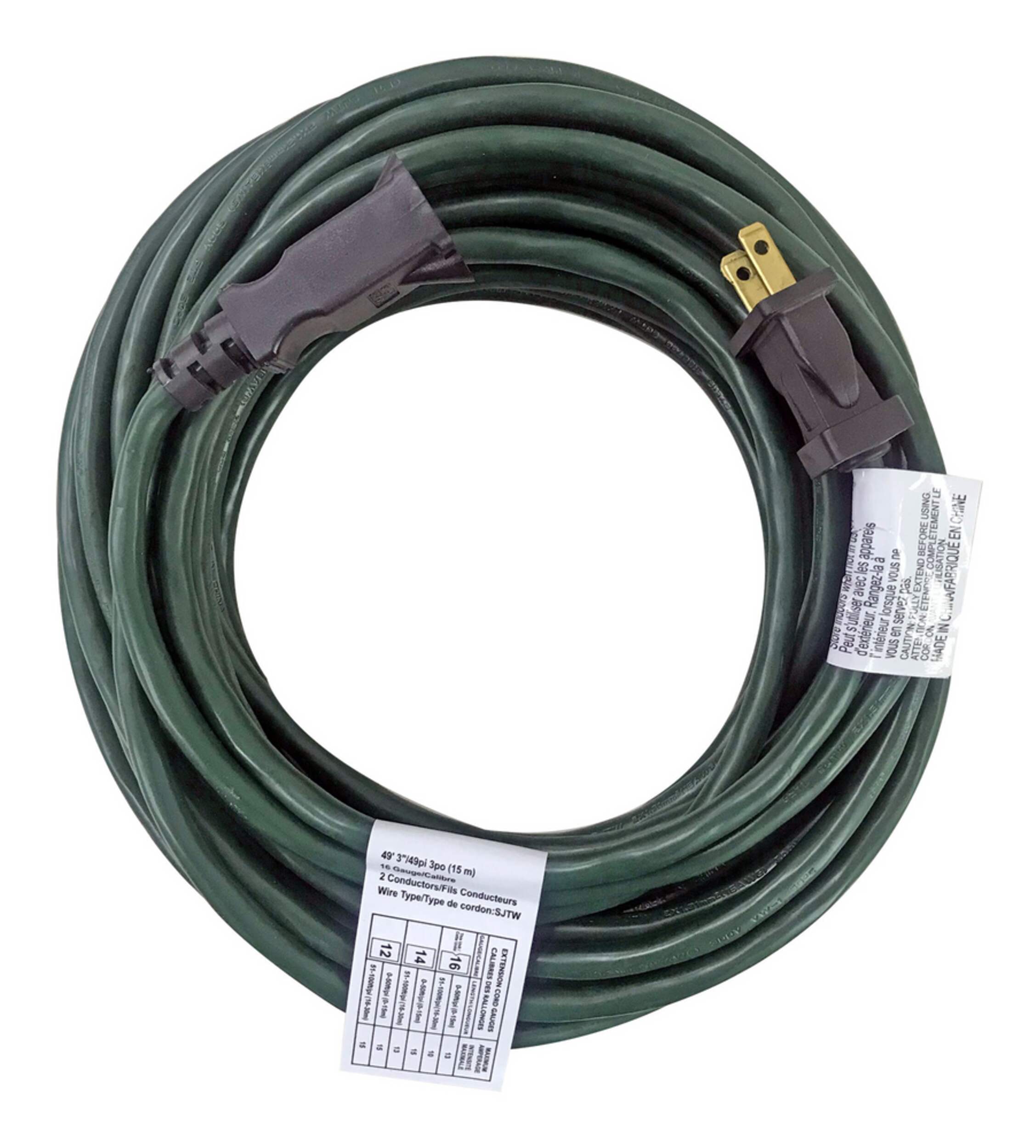 NOMA 49ft 3in 16/2 Outdoor Extension Cord, Flexible, 1 Outlet, Green
