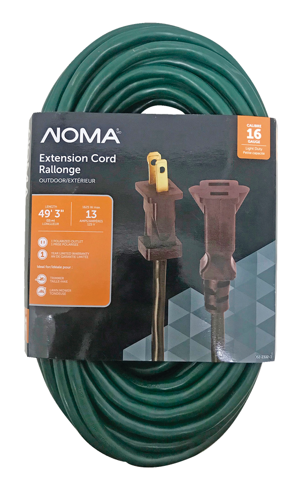 NOMA 49ft 3in 16/2 Outdoor Extension Cord, Flexible, 1 Outlet, Green