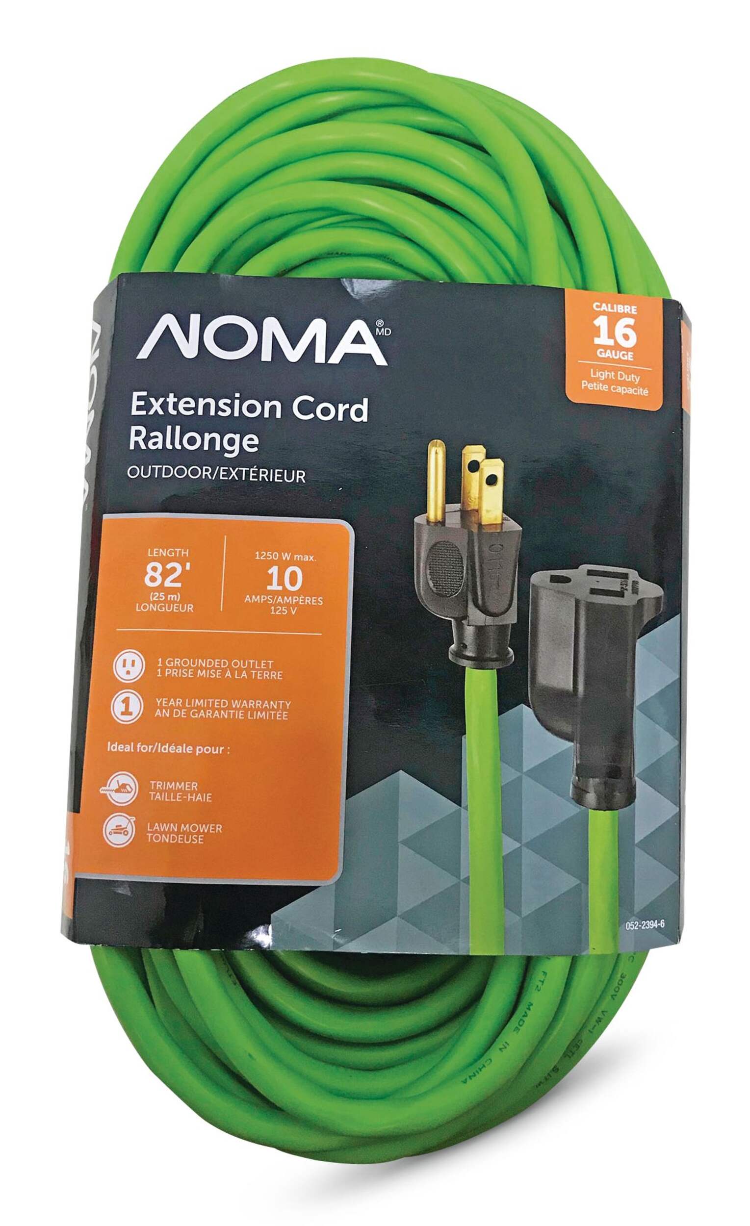 NOMA 82-ft 16/3 Outdoor Extension Cord with Grounded Outlet, Lime Green Front_Flat