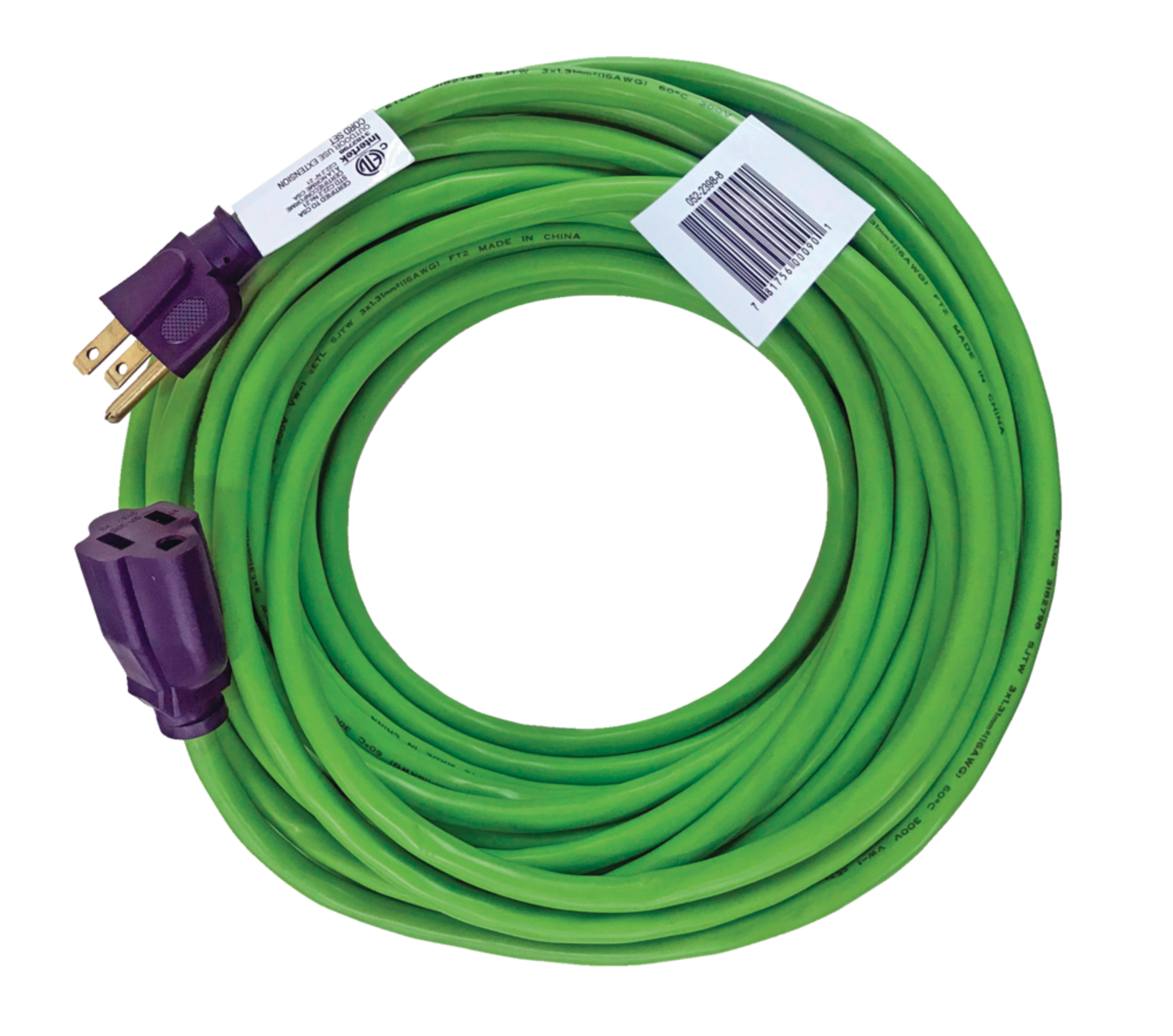 NOMA 49-ft 3-in 16/3 Outdoor Extension Cord with Grounded Outlet, Lime Green Overhead_Flat