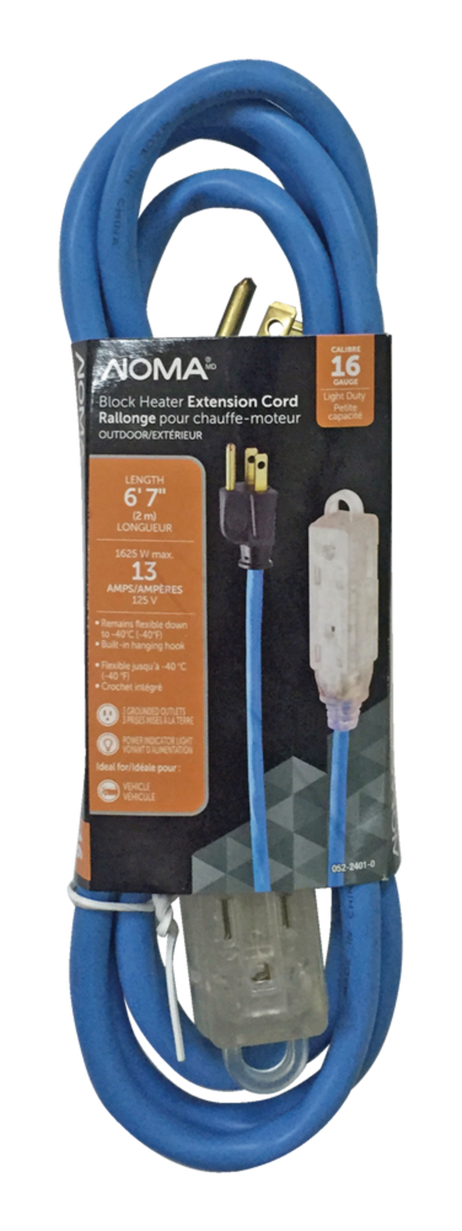 NOMA 6ft 7in 16/3 13 Amp AllWeather Block Heater Cord with Lighted
