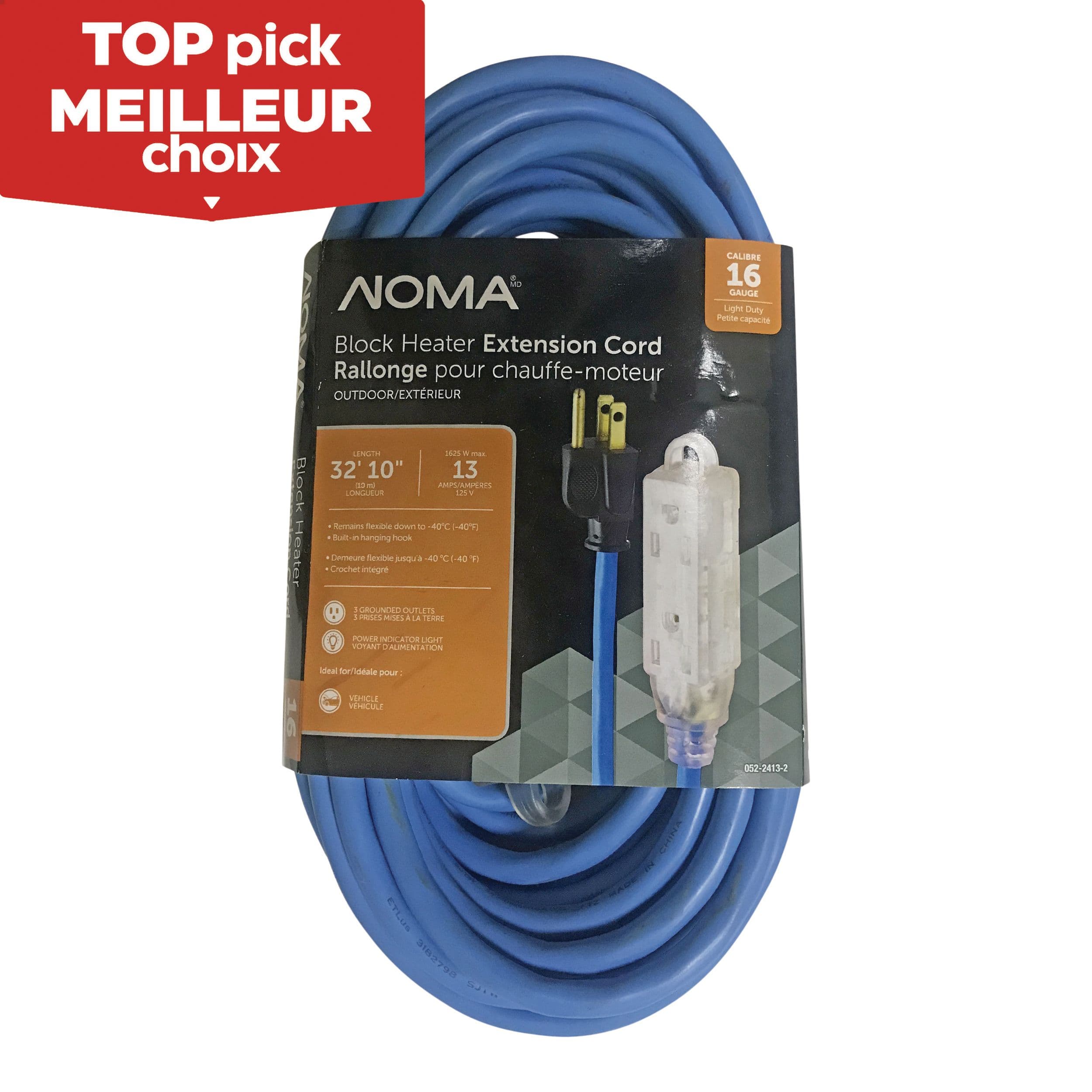 NOMA 32-ft 10-in 16/3 13 Amp All-Weather Block Heater Cord with Lighted  End, Blue