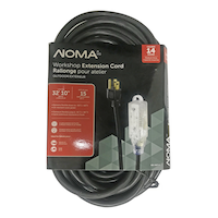 NOMA 32-ft 10-in 14/3 Outdoor Extension Cord with 3 Grounded Outlets and Lighted End, Black Front_Flat