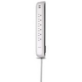 NOMA 6-Outlet and 2 USB Port Power Bar with Surge Protector, 4-ft Cord, 900 Joules, White Front_Three_Fourths_Angled_Left