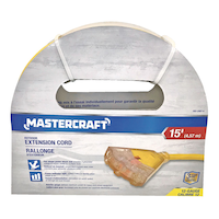 Mastercraft 15-ft 12/3 Outdoor Extension Cord with 3 Grounded Outlets and Lighted End, Yellow Front_Flat