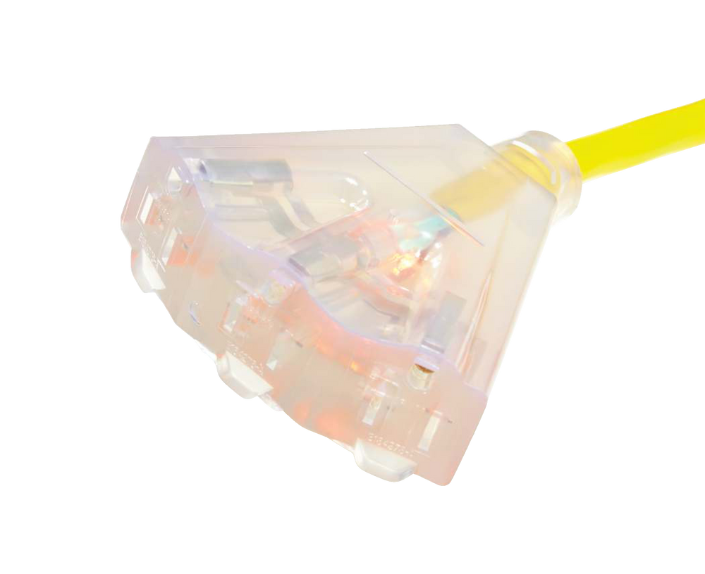 Mastercraft 15ft 12/3 Outdoor Extension Cord with 3 Grounded Outlets and Lighted End, Yellow