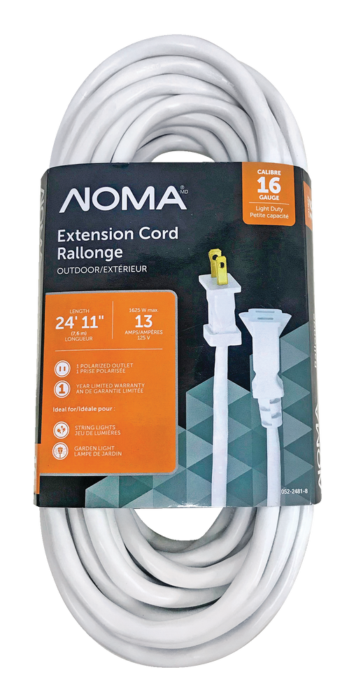 NOMA 24ft 10in 16/2 Outdoor Extension Cord with 1 Outlet, White