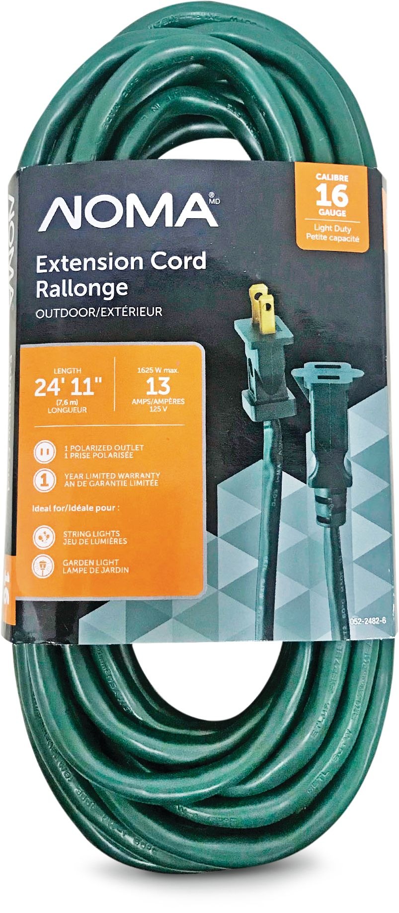 NOMA 24ft 10in 16/2 Outdoor Extension Cord with 1 Outlet, Green