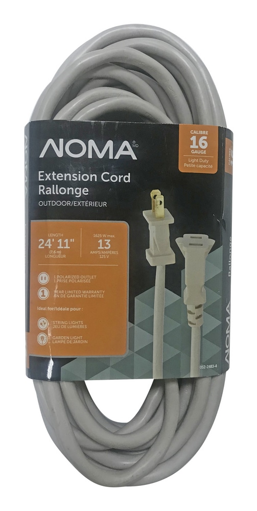 NOMA 24ft 10in 16/2 Outdoor Extension Cord with 1 Outlet, White