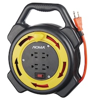 NOMA 25-ft 16/3 Extension Cord with Storage Reel, 4 Grounded Outlets and Circuit Breaker Front_Angled_Left