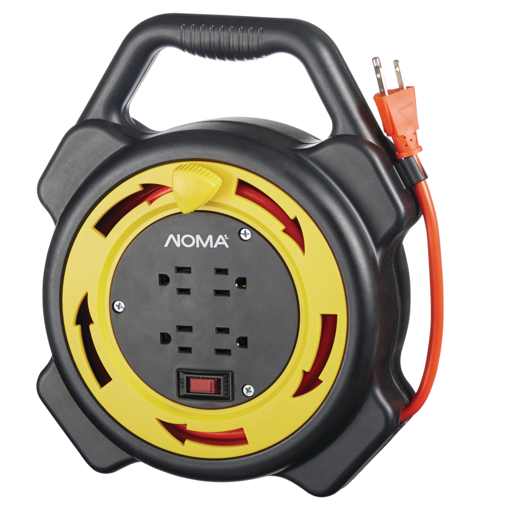 NOMA 25-ft 16/3 Extension Cord with Storage Reel, 4 Grounded Outlets and  Circuit Breaker