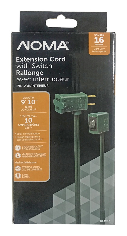 NOMA 9ft 10in 16/2 Indoor Extension Cord, ON/OFF Switch, 1 Outlet